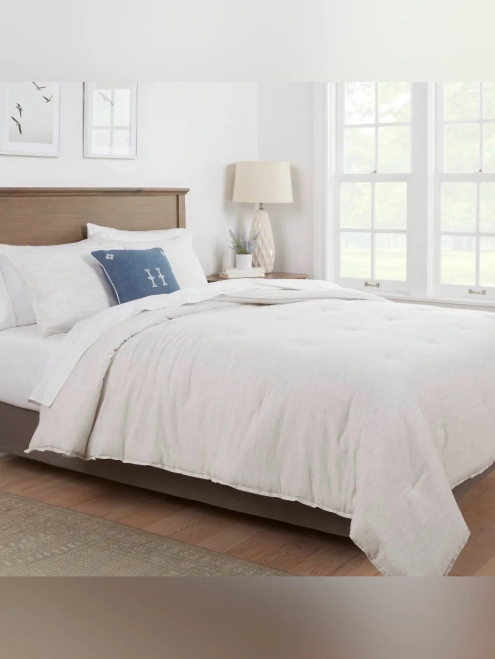 NIB Threshold King Space Dyed Cotton Linen Comforter & Sham Set Cream